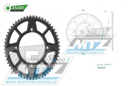 Rozeta etzov (pevodnk) Dural 0215-56zub ESJOT 51-13012-56BP - barva ern elox - Honda CR80R / 85-02 + CR80R2 Expert / 96-02 + CR85R Expert / 03-07 + CR85R / 03-07 + CRF150R / 07-21