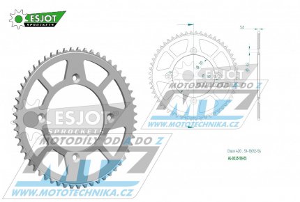 Rozeta etzov (pevodnk) Dural 0215-56zub ESJOT 51-13012-56 - barva stbrn - Honda CR80R / 85-02 + CR80R2 Expert / 96-02 + CR85R Expert / 03-07 + CR85R / 03-07 + CRF150R / 07-21