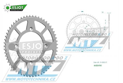 Rozeta etzov (pevodnk) Dural 0215-57zub ESJOT 51-13012-57 - barva stbrn - Honda CR80R / 85-02 + CR80R2 Expert / 96-02 + CR85R Expert / 03-07 + CR85R / 03-07 + CRF150R / 07-21