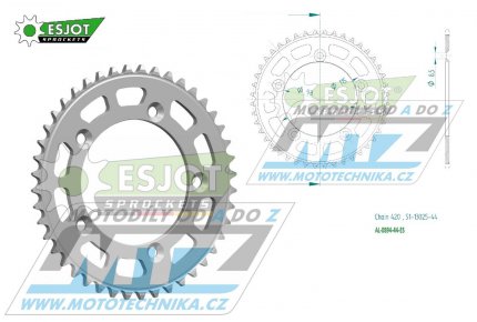 Rozeta etzov (pevodnk) Dural 0894-44zub ESJOT 51-13025-44 - barva stbrn - KTM 65SX / 02-24 + 60SX / 97-01 + Husqvarna TC65 / 17-24 + Gas-Gas MC65