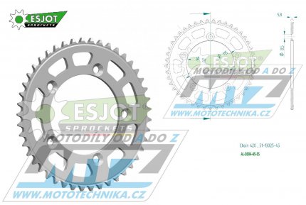 Rozeta etzov (pevodnk) Dural 0894-45zub ESJOT 51-13025-45 - barva stbrn - KTM 65SX / 02-24 + 60SX / 97-01 + Husqvarna TC65 / 17-24 + Gas-Gas MC65