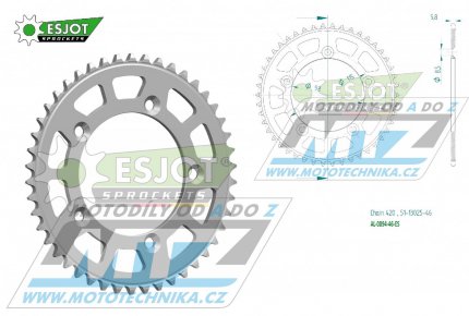 Rozeta etzov (pevodnk) Dural 0894-46zub ESJOT 51-13025-46 - barva stbrn - KTM 65SX / 02-24 + 60SX / 97-01 + Husqvarna TC65 / 17-24 + Gas-Gas MC65