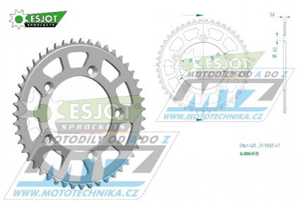 Rozeta etzov (pevodnk) Dural 0894-47zub ESJOT 51-13025-47 - barva stbrn - KTM 65SX / 02-24 + 60SX / 97-01 + Husqvarna TC65 / 17-24 + Gas-Gas MC65