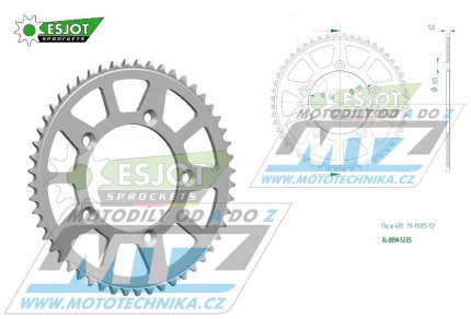 Rozeta etzov (pevodnk) Dural 0894-52zub ESJOT 51-13025-52 - barva stbrn - KTM 65SX / 02-24 + 60SX / 97-01 + Husqvarna TC65 / 17-24 + Gas-Gas MC65