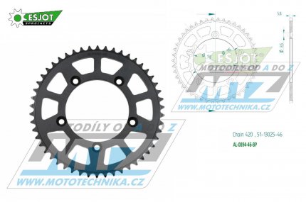 Rozeta etzov (pevodnk) Dural 0894-46zub ESJOT 51-13025-46BP - barva ern elox - KTM 65SX / 02-24 + 60SX / 97-01 + Husqvarna TC65 / 17-24 + Gas-Gas MC65