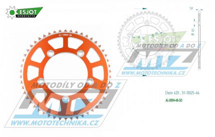 Rozeta etzov (pevodnk) Dural 0894-46zub ESJOT 51-13025-46SO - barva oranov - KTM 65SX / 02-24 + 60SX / 97-01 + Husqvarna TC65 / 17-24 + Gas-Gas MC65