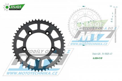 Rozeta etzov (pevodnk) Dural 0894-47zub ESJOT 51-13025-47BP - barva ern elox - KTM 65SX / 02-24 + 60SX / 97-01 + Husqvarna TC65 / 17-24 + Gas-Gas MC65