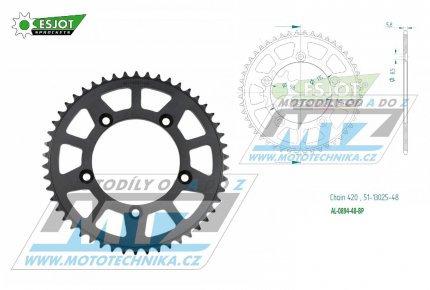 Rozeta etzov (pevodnk) Dural 0894-48zub ESJOT 51-13025-48BP - barva ern elox - KTM 65SX / 02-24 + 60SX / 97-01 + Husqvarna TC65 / 17-24 + Gas-Gas MC65