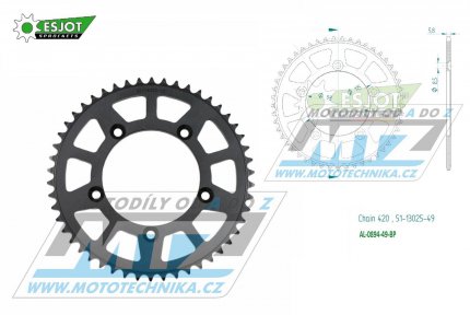 Rozeta etzov (pevodnk) Dural 0894-49zub ESJOT 51-13025-49BP - barva ern elox - KTM 65SX / 02-24 + 60SX / 97-01 + Husqvarna TC65 / 17-24 + Gas-Gas MC65