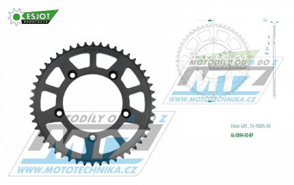 Rozeta etzov (pevodnk) Dural 0894-50zub ESJOT 51-13025-50BP - barva ern elox - KTM 65SX / 02-24 + 60SX / 97-01 + Husqvarna TC65 / 17-24 + Gas-Gas MC65