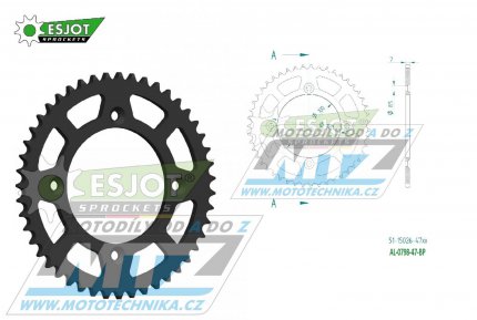 Rozeta etzov (pevodnk) Dural 0798-47zub ESJOT 51-15026-47BP - barva ern elox - Suzuki RM80 / 83-01 + RM85 / 02-20 + Yamaha YZ80 / 93-01 + YZ85 / 02-20 + Beta RR125 / 06-12