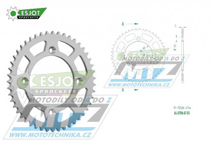 Rozeta etzov (pevodnk) Dural 0798-47zub ESJOT 51-15026-47 - barva stbrn - Suzuki RM80 / 83-01 + RM85 / 02-20 + Yamaha YZ80 / 93-01 + YZ85 / 02-20 + Beta RR125 / 06-12