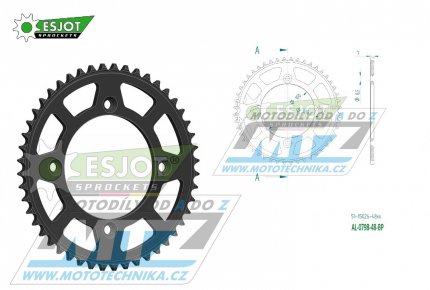 Rozeta etzov (pevodnk) Dural 0798-48zub ESJOT 51-15026-48BP - barva ern elox - Suzuki RM80 / 83-01 + RM85 / 02-20 + Yamaha YZ80 / 93-01 + YZ85 / 02-20 + Beta RR125 / 06-12