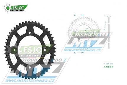 Rozeta etzov (pevodnk) Dural 0798-49zub ESJOT 51-15026-49BP - barva ern elox - Suzuki RM80 / 83-01 + RM85 / 02-20 + Yamaha YZ80 / 93-01 + YZ85 / 02-20 + Beta RR125 / 06-12