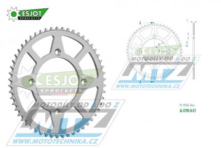 Rozeta etzov (pevodnk) Dural 0798-54zub ESJOT 51-15026-54 - barva stbrn - Suzuki RM80 / 83-01 + RM85 / 02-20 + Yamaha YZ80 / 93-01 + YZ85 / 02-20 + Beta RR125 / 06-12