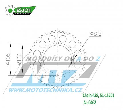 Rozeta etzov (pevodnk) Dural 0462-54zub ESJOT 51-15201-54 - Kawasaki KX80 + KX85 + KX100 + KX140 + Suzuki RM100K3