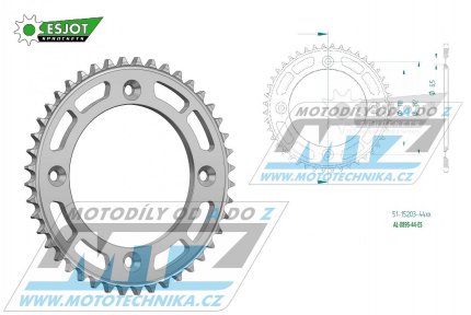 Rozeta etzov (pevodnk) Dural 0895-44zub ESJOT 51-15203-44 - barva stbrn - KTM 85SX / 03-24 + 105SX+XC85+XC105 + Husqvarna TC85 / 14-24 + Gas-Gas MC85