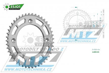 Rozeta etzov (pevodnk) Dural 0895-45zub ESJOT 51-15203-45 - barva stbrn - KTM 85SX / 03-24 + 105SX+XC85+XC105 + Husqvarna TC85 / 14-24 + Gas-Gas MC85