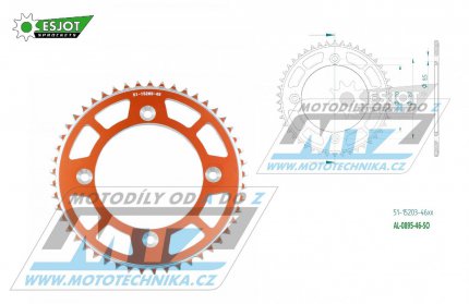 Rozeta etzov (pevodnk) Dural 0895-46zub ESJOT 51-15203-46SO - barva oranov - KTM 85SX / 03-24 + 105SX+XC85+XC105 + Husqvarna TC85 / 14-24 + Gas-Gas MC85