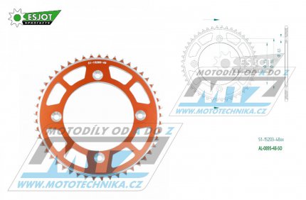 Rozeta etzov (pevodnk) Dural 0895-48zub ESJOT 51-15203-48SO - barva oranov - KTM 85SX / 03-24 + 105SX+XC85+XC105 + Husqvarna TC85 / 14-24 + Gas-Gas MC85