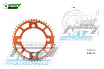 Rozeta etzov (pevodnk) Dural 0895-49zub ESJOT 51-15203-49SO - barva oranov - KTM 85SX / 03-24 + 105SX+XC85+XC105 + Husqvarna TC85 / 14-24 + Gas-Gas MC85