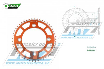 Rozeta etzov (pevodnk) Dural 0895-50zub ESJOT 51-15203-50SO - barva oranov - KTM 85SX / 03-24 + 105SX+XC85+XC105 + Husqvarna TC85 / 14-24 + Gas-Gas MC85