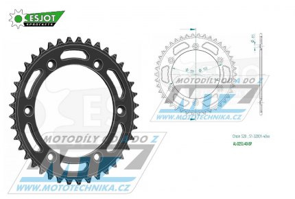 Rozeta etzov (pevodnk) Dural 0251-40zub ESJOT 51-32001-40BP - barva ern elox - Yamaha YZ125+YZ250 + YZF250+YZF400+YZF426+YZF450+YZF450X + WRF250+WRF400+WRF426+WRF450 + TTR230 + Honda XR250+XR350+XR500 + XL250+XL400+XL500