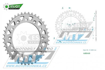 Rozeta etzov (pevodnk) Dural 0251-41zub ESJOT 51-32001-41 - barva stbrn - Yamaha YZ125+YZ250 + YZF250+YZF400+YZF426+YZF450+YZF450X + WRF250+WRF400+WRF426+WRF450 + TTR230 + Honda XR250+XR350+XR500 + XL250+XL400+XL500