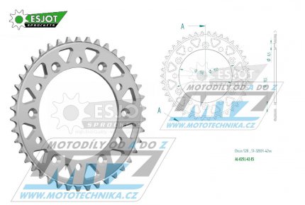 Rozeta etzov (pevodnk) Dural 0251-42zub ESJOT 51-32001-42 - barva stbrn - Yamaha YZ125+YZ250 + YZF250+YZF400+YZF426+YZF450+YZF450X + WRF250+WRF400+WRF426+WRF450 + TTR230 + Honda XR250+XR350+XR500 + XL250+XL400+XL500