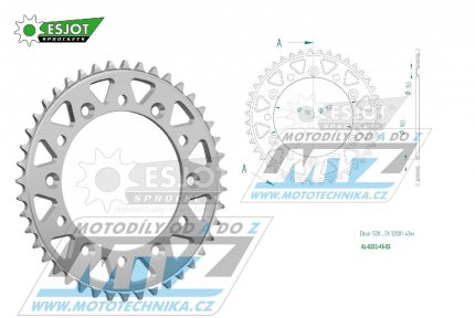 Rozeta etzov (pevodnk) Dural 0251-43zub ESJOT 51-32001-43 - barva stbrn - Yamaha YZ125+YZ250 + YZF250+YZF400+YZF426+YZF450+YZF450X + WRF250+WRF400+WRF426+WRF450 + TTR230 + Honda XR250+XR350+XR500 + XL250+XL400+XL500