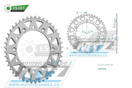 Rozeta etzov (pevodnk) Dural 0251-44zub ESJOT 51-32001-44 - barva stbrn - Yamaha YZ125+YZ250 + YZF250+YZF400+YZF426+YZF450+YZF450X + WRF250+WRF400+WRF426+WRF450 + TTR230 + Honda XR250+XR350+XR500 + XL250+XL400+XL500