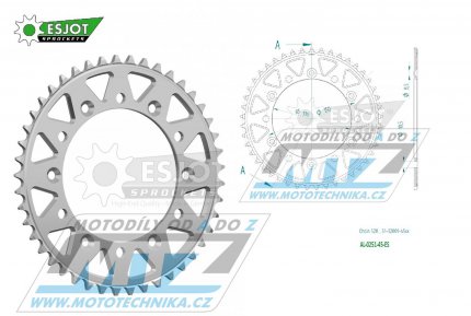 Rozeta etzov (pevodnk) Dural 0251-45zub ESJOT 51-32001-45 - barva stbrn - Yamaha YZ125+YZ250 + YZF250+YZF400+YZF426+YZF450+YZF450X + WRF250+WRF400+WRF426+WRF450 + TTR230 + Honda XR250+XR350+XR500 + XL250+XL400+XL500