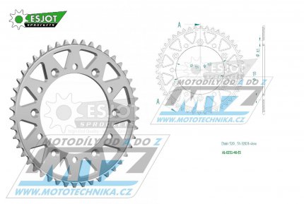 Rozeta etzov (pevodnk) Dural 0251-46zub ESJOT 51-32001-46 - barva stbrn - Yamaha YZ125+YZ250 + YZF250+YZF400+YZF426+YZF450+YZF450X + WRF250+WRF400+WRF426+WRF450 + TTR230 + Honda XR250+XR350+XR500 + XL250+XL400+XL500