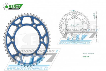 Rozeta etzov (pevodnk) Dural 0251-47zub ESJOT 51-32001-47SBL - barva modr - Yamaha YZ125+YZ250 + YZF250+YZF400+YZF426+YZF450+YZF450X + WRF250+WRF400+WRF426+WRF450 + TTR230 + Honda XR250+XR350+XR500 + XL250+XL400+XL500