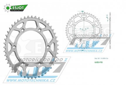 Rozeta etzov (pevodnk) Dural 0251-47zub ESJOT 51-32001-47 - barva stbrn - Yamaha YZ125+YZ250 + YZF250+YZF400+YZF426+YZF450+YZF450X + WRF250+WRF400+WRF426+WRF450 + TTR230 + Honda XR250+XR350+XR500 + XL250+XL400+XL500