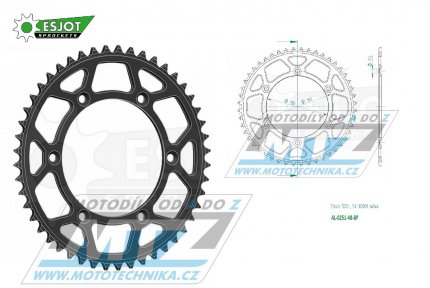 Rozeta etzov (pevodnk) Dural 0251-48zub ESJOT 51-32001-48BP - barva ern elox - Yamaha YZ125+YZ250 + YZF250+YZF400+YZF426+YZF450+YZF450X + WRF250+WRF400+WRF426+WRF450 + TTR230 + Honda XR250+XR350+XR500 + XL250+XL400+XL500