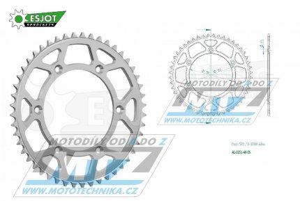 Rozeta etzov (pevodnk) Dural 0251-48zub ESJOT 51-32001-48 - barva stbrn - Yamaha YZ125+YZ250 + YZF250+YZF400+YZF426+YZF450+YZF450X + WRF250+WRF400+WRF426+WRF450 + TTR230 + Honda XR250+XR350+XR500 + XL250+XL400+XL500