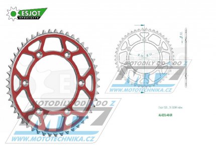 Rozeta etzov (pevodnk) Dural 0251-48zub ESJOT 51-32001-48SR - barva erven - Yamaha YZ125+YZ250 + YZF250+YZF400+YZF426+YZF450+YZF450X + WRF250+WRF400+WRF426+WRF450 + TTR230 + Honda XR250+XR350+XR500 + XL250+XL400+XL500