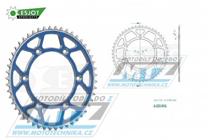 Rozeta etzov (pevodnk) Dural 0251-49zub ESJOT 51-32001-49SBL - barva modr - Yamaha YZ125+YZ250 + YZF250+YZF400+YZF426+YZF450+YZF450X + WRF250+WRF400+WRF426+WRF450 + TTR230 + Honda XR250+XR350+XR500 + XL250+XL400+XL500