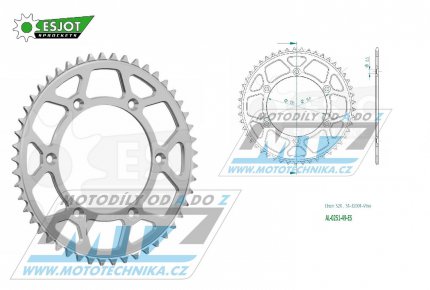 Rozeta etzov (pevodnk) Dural 0251-49zub ESJOT 51-32001-49 - barva stbrn - Yamaha YZ125+YZ250 + YZF250+YZF400+YZF426+YZF450+YZF450X + WRF250+WRF400+WRF426+WRF450 + TTR230 + Honda XR250+XR350+XR500 + XL250+XL400+XL500