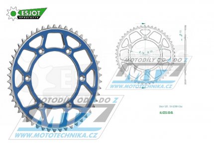 Rozeta etzov (pevodnk) Dural 0251-50zub ESJOT 51-32001-50SBL - barva modr - Yamaha YZ125+YZ250 + YZF250+YZF400+YZF426+YZF450+YZF450X + WRF250+WRF400+WRF426+WRF450 + TTR230 + Honda XR250+XR350+XR500 + XL250+XL400+XL500