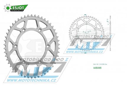 Rozeta etzov (pevodnk) Dural 0251-50zub ESJOT 51-32001-50 - barva stbrn - Yamaha YZ125+YZ250 + YZF250+YZF400+YZF426+YZF450+YZF450X + WRF250+WRF400+WRF426+WRF450 + TTR230 + Honda XR250+XR350+XR500 + XL250+XL400+XL500