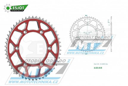 Rozeta etzov (pevodnk) Dural 0251-50zub ESJOT 51-32001-50SR - barva erven - Yamaha YZ125+YZ250 + YZF250+YZF400+YZF426+YZF450+YZF450X + WRF250+WRF400+WRF426+WRF450 + TTR230 + Honda XR250+XR350+XR500 + XL250+XL400+XL500