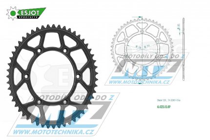 Rozeta etzov (pevodnk) Dural 0251-51zub ESJOT 51-32001-51BP - barva ern elox - Yamaha YZ125+YZ250 + YZF250+YZF400+YZF426+YZF450+YZF450X + WRF250+WRF400+WRF426+WRF450 + TTR230 + Honda XR250+XR350+XR500 + XL250+XL400+XL500