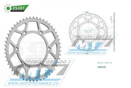 Rozeta etzov (pevodnk) Dural 0251-51zub ESJOT 51-32001-51 - barva stbrn - Yamaha YZ125+YZ250 + YZF250+YZF400+YZF426+YZF450+YZF450X + WRF250+WRF400+WRF426+WRF450 + TTR230 + Honda XR250+XR350+XR500 + XL250+XL400+XL500