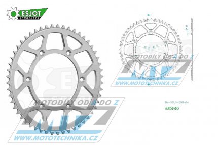 Rozeta etzov (pevodnk) Dural 0251-52zub ESJOT 51-32001-52 - barva stbrn - Yamaha YZ125+YZ250 + YZF250+YZF400+YZF426+YZF450+YZF450X + WRF250+WRF400+WRF426+WRF450 + TTR230 + Honda XR250+XR350+XR500 + XL250+XL400+XL500