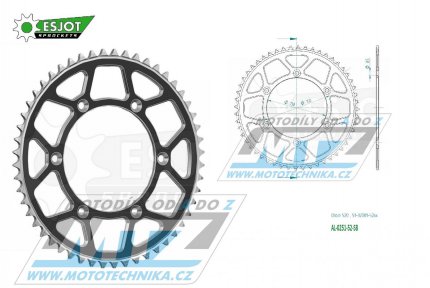 Rozeta etzov (pevodnk) Dural 0251-52zub ESJOT 51-32001-52SB - barva ern - Yamaha YZ125+YZ250 + YZF250+YZF400+YZF426+YZF450+YZF450X + WRF250+WRF400+WRF426+WRF450 + TTR230 + Honda XR250+XR350+XR500 + XL250+XL400+XL500