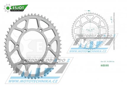 Rozeta etzov (pevodnk) Dural 0251-53zub ESJOT 51-32001-53 - barva stbrn - Yamaha YZ125+YZ250 + YZF250+YZF400+YZF426+YZF450+YZF450X + WRF250+WRF400+WRF426+WRF450 + TTR230 + Honda XR250+XR350+XR500 + XL250+XL400+XL500