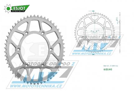 Rozeta etzov (pevodnk) Dural 0251-54zub ESJOT 51-32001-54 - barva stbrn - Yamaha YZ125+YZ250 + YZF250+YZF400+YZF426+YZF450+YZF450X + WRF250+WRF400+WRF426+WRF450 + TTR230 + Honda XR250+XR350+XR500 + XL250+XL400+XL500