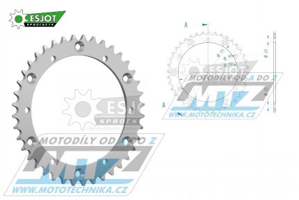 Rozeta etzov (pevodnk) Dural 0853-39zub ESJOT 51-32003-39 - barva stbrn - Yamaha YZ100+YZ125+YZ250 +YZ465+YZ490+DT200R+ SR500+IT175+IT200+IT250+IT400+IT465+IT490+TT350 + WR125 +WR250+WR400+WR500+YFM350X Warrior+YFM660R Raptor + Kreidler 170